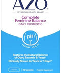 Azo Complete Feminine Balance Daily Probiotics For Women Clinically Proven To Help Protect Vaginal Health Helps Balance Ph And Yeast Nongmo 60 Count