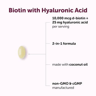 Micro Ingredients Biotin 10000 Mcg With Hyaluronic Acid 25 Mg Per Serving Made With Coconut Oil 365 Softgels 1 Per Day One Year Supply Non-Gmo & Gluten Free