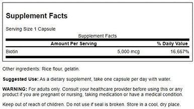 Swanson Biotin B7 Vitamin 5000 mcg 30 Capsules