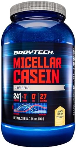 Bodytech Micellar Casein Protein Powder Slowrelease For Overnight Muscle Recovery 24G Protein Per Serving Rich Chocolate (4 Lb)