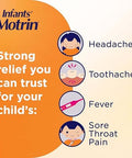 Motrin Infants' Ibuprofen Fever Reducer Dye and Alcohol Free Concentrated Drops Oral Suspension Includes Clear Syringe with Markings for Dose Measuring Berry Flavor