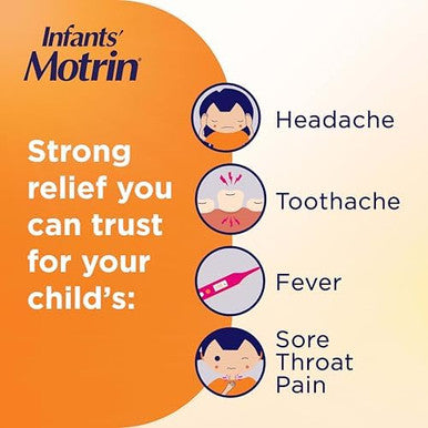 Motrin Infants' Ibuprofen Fever Reducer Dye and Alcohol Free Concentrated Drops Oral Suspension Includes Clear Syringe with Markings for Dose Measuring Berry Flavor