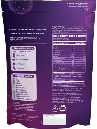 Mrm Nutrition Whole Food Organic Fiber With Enzymes + Prebiotics Insoluble + Soluble Fibers Digestive Health + Regularity 6G Fiber Per Serving 32 Servings