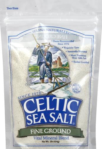 Celtic Sea Salt Fine Ground 16 Ounce (Pack of 1) Resealable Bag of Nutritious Classic Sea Salt Great for Cooking Baking Pickling Finishing and More Pantry-Friendly Gluten-