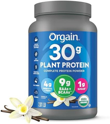 Orgain Organic 30G Vegan Protein Powder Vanilla 9G Eaas + Bcaas Plant Protein 4G Prebiotic + Fiber 1G Sugar Preworkout Muscle Support + Recovery Pmv 2.01Lb (Packaging May Vary)