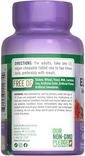Nature'S Truth Elderberry Immune Complex 60 Chewable Tablets Plus Vitamin C & Zinc Mixed Berry Vegan, Non-Gmo, & Gluten Supplement