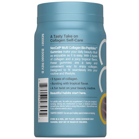 Neocell Multi Collagen Bio-Peptides Gummies 60 Ct Tropical Flavor Type I Ii Iii V X Advanced Bioactive Formula