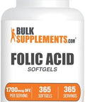 Bulksupplements.Com Folic Acid Softgels - Vitamin B9, Folic Acid Supplement, Folic Acid 1700 Mcg - Folate Supplement, Gluten Free, 1 Softgel Per Serving, 365 Count (Pack Of 1)