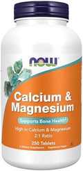 Now Foods Supplements, Calcium & Magnesium 2:1 Ratio, High Potency, Supports Bone Health, 100 Tablets
