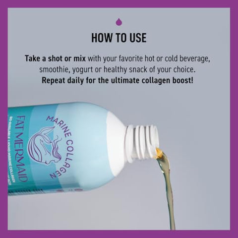 Fat Mermaid Bioavailable Liquid Marine Collagen Peptides Drink- Hyaluronic Acid & Vit C - Reduces Wrinkles - Thick Hair Lashes Brows Nails - No Gluten Dairy Nut Soy - Unflavored Sweet 16.9 Oz