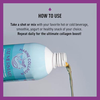 Fat Mermaid Bioavailable Liquid Marine Collagen Peptides Drink- Hyaluronic Acid & Vit C - Reduces Wrinkles - Thick Hair Lashes Brows Nails - No Gluten Dairy Nut Soy - Unflavored Sweet 16.9 Oz