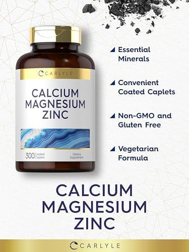 Carlyle Calcium Magnesium Zinc 300 Caplets Vegetarian, Non-Gmo, Gluten Supplement