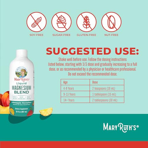 Liquid Magnesium Supplement By Maryruth'S Magnesium Complex With Magnesium Glycerophosphate Magnesium Bisglycinate Taurate Malate Ages 4 Cognitive Function Bone Health Vegan 30Oz