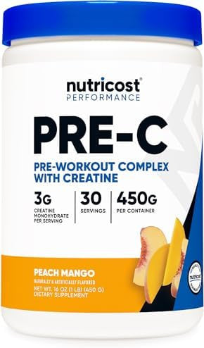Nutricost Prec Preworkout Complex With Creatine (Peach Mango 30 Servings) Powder Boost Fintess Routines 450G