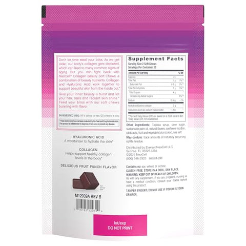 Neocell Collagen Beauty Soft Chews With Vitamin C And Hyaluronic Acid For Hair Skin And Nail Health Fruit Punch Soft Chews 60 Count 1 Bag