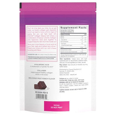 Neocell Collagen Beauty Soft Chews With Vitamin C And Hyaluronic Acid For Hair Skin And Nail Health Fruit Punch Soft Chews 60 Count 1 Bag