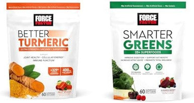 Force Factor Better Turmeric Joint Support Supplement For Extra Strength Joint Health & Smarter Greens Superfood Chews Greens And Superfoods With Probiotics Antioxidants