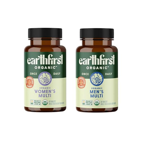 EarthFirst Organic Women's and Men's Once Daily Multi Bundle19 Vitamins from Herbs and Superfoods 30 Count