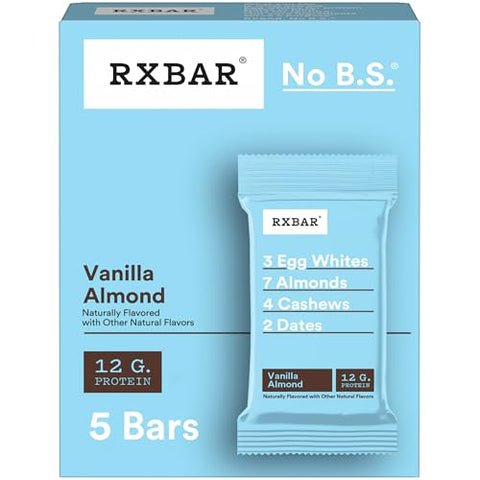 RXBAR Protein Bars, 12g Protein, Gluten Free Snacks, Vanilla Almond, 9.15oz (5 Bars)