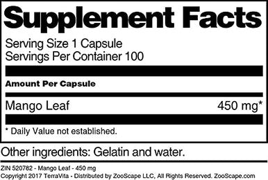 Terravita Mango Leaf - 450 Mg (100 Capsules, Zin: 520782)