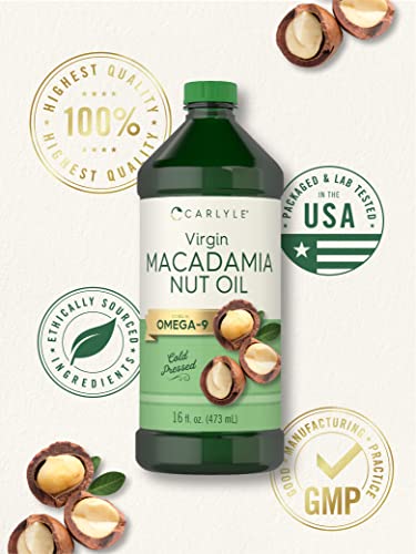 Carlyle Macadamia Nut Oil | 3 x 16 oz Bottles | Premium Cold Pressed | Food Grade | Vegetarian, Non-GMO, Gluten Free | Virgin Oil | Safe for Cooking, Great for Hair and Skin