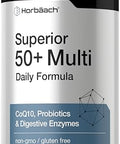 Horbaach Multivitamin for Men and Women Over 50 120 Caplets Daily Supplement for Adults with Coq10 Probiotics and Digestive Enzymes Vegan NonGMO Gluten Free Formula