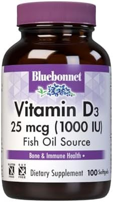 Bluebonnet Nutrition Vitamin D3 1000 Iu Softgels Aids In Muscle And Skeletal Growth Cholecalciferol From Fish Oil Non Gmo Gluten Soy Dairy 100 Softgels