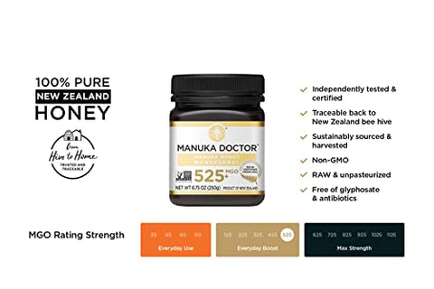 MANUKA DOCTOR - MGO 30+ Multifloral SQUEEZY and MGO 525+ Monofloral Manuka Honey Value Bundle, 100% Pure New Zealand Honey. Certified. Guaranteed. RAW. Non-GMO