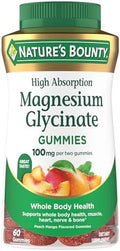 Naturea A' A" S Bounty High Absorption Magnesium Glycinate Gummies 100 Mg Magnesium Per Serving Whole Body Health No Stick Gummy Peach Mango Flavor Vegetarian and Gluten 60 Count/30 Servings