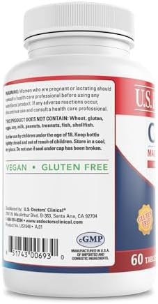 U.S. Doctors' Clinical 1200Mg Calcium Citrate & Calcium Carbonate Supplement W/Vitamin D3 & Magnesium - Support For Bone Strength, Muscles & Nerves - Vegan, Non-Gmo - 60 Tablets[1-Month Supply]