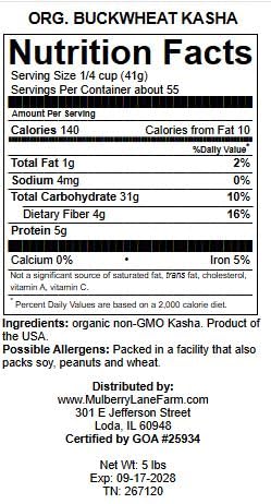 Kasha, Buckwheat, 5 Pounds Brown, Roasted, USDA Certified Organic, Non-GMO Bulk, Product of USA, Mulberry Lane Farms