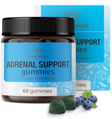 Herbamama Adrenal Support Gummies - Pure Adrenal Complex Supplement For Women With Ashwagandha Root Rhodiola Rosea & Magnesium - Vegan Non-Gmo - 60 Pectin-Based Blueberry-Flavored Chews