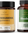 Herbamama Ashwagandha And Rhodiola Kit - Bundle Of 2000Mg Ashwagandha Root & 1000Mg Rhodiola Rosea Capsules - Vegan Non-Gmo Gelatin- - 2 Pack