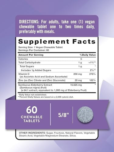 Nature'S Truth Elderberry Immune Complex 60 Chewable Tablets Plus Vitamin C & Zinc Mixed Berry Vegan, Non-Gmo, & Gluten Supplement