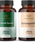 Herbamama Broccoli Sprout And Ashwagandha Root Kit - Bundle Of 1000 Mg Broccoli Sprout & 1500 Mg Ashwagandha Root Capsules - Vegan Non-Gmo Sugar & Gelatin- - 2 Pack