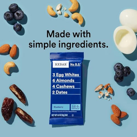 RXBAR Protein Bars, Bleuberry, 24 Count Simple Ingredient Snack Bars