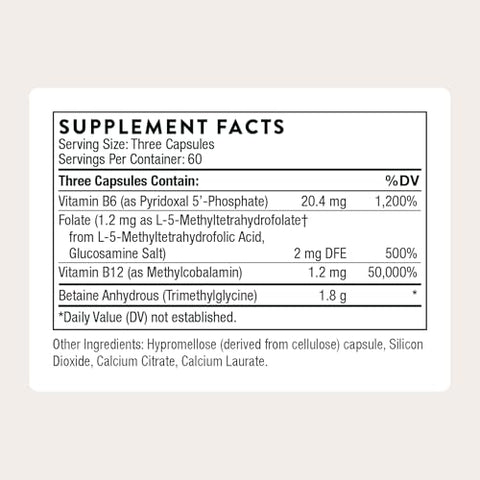 Thorne - Methyl-Guard - Supports Methylation For Healthy Heart Blood Vessels Brain & Bones - Vitamins B6 & B12 Folate (5-Mthf) & Betaine - Gluten Dairy & Soy-Free 180 Capsules