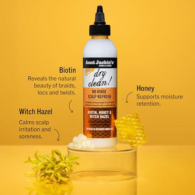 Aunt Jackie'S Braid + Twist Collection Dry Clean No Rinse Scalp Refresh Detox And Moisturize Scalp With Witch Hazel Scalposine Biotin And Honey 6 Fl Oz