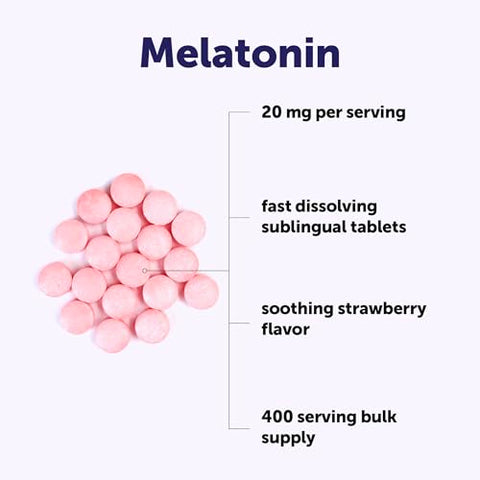 Micro Ingredients Melatonin 20Mg 400 Tablets Strawberry Flavor Fast Dissolve 100 Drug Free Vegetarian Friendly Non-Gmo No Gluten Sugar Free