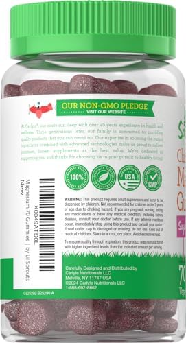 Lil' Sprouts Children's Magnesium Gummies 70 Count Mixed Berry Flavor Sugar Free Vegan NonGMO and Gluten Free
