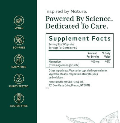 Gaia Herbs Pro Magnesium Glycinate 400Mg Highly Absorbable Supplement Supports Relaxation Energy Support Supplement With Magnesium Glycinate Vegan Gluten 180 Capsules (60 Servings)