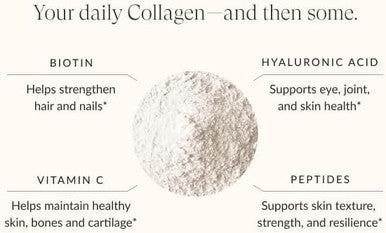 Beam Collagen Powder Collagen for Women Collagen with Hyaluronic Acid Collagen Peptides Type 1 and 3 with Biotin Grass Fed Bovine Third-Party Tested Best for Coffee Vitamin C 30 Servings