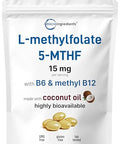 Micro Ingredients L Methylfolate 15Mg 240 Softgels Active 5-Mthf With B6 & Methyl B12 Methylated Vitamin B9 With Coconut Oil