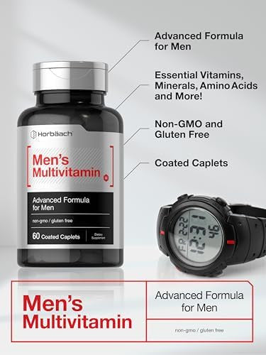 HorbAach Multivitamin For Men 60 Caplets Non-Gmo & Gluten Vitamins & Minerals Daily Supplement