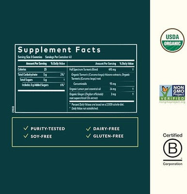 Gaia Herbs Turmeric Supreme Extra Strength Gummies Supports Swelling Relief To Help Maintain An Active Lifestyle Lemon Ginger Flavor 60 Vegan Organic Gummies (20Day Supply)
