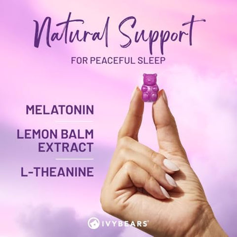 Ivybears Fast Acting Melatonin Gummies - 5 Mg Melatonin - 100% Natural Flavor - With Lactium L-Theanine & Lemon Balm - With Ai Sleep Assistant - Natural Sleep Support - Vegan - 60 Pieces = 30 Days Supply