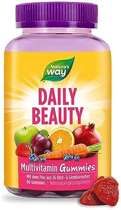 NatureS Way Alive Hair Skin and Nails Premium Gummies Beauty Formula With Collagen Biotin Vitamins C and E Strawberry Flavored 60 Gummies