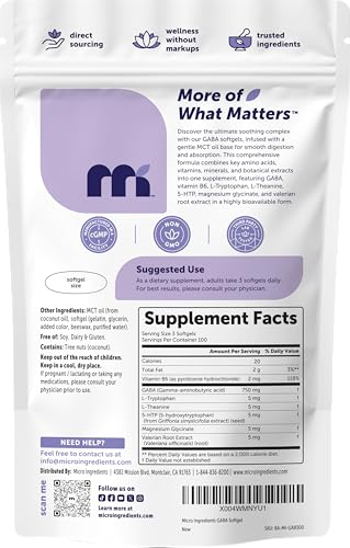 Micro Ingredients Gaba 750 Mg With Mct Oil 300 Softgels Gamma Aminobutyric Acid With Vitamin B6 5-Htp L-Theanine L-Tryptophan & Magnesium Glycinate Non-Gmo Cgmp Manufactured