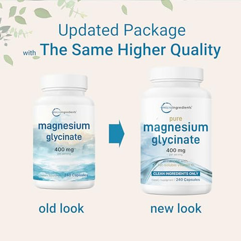 Micro Ingredients Pure Magnesium Glycinate 400Mg Per Serving 240 Capsules Chelated Mineral Supplements With Elemental Form Non-Gmo Filler Free