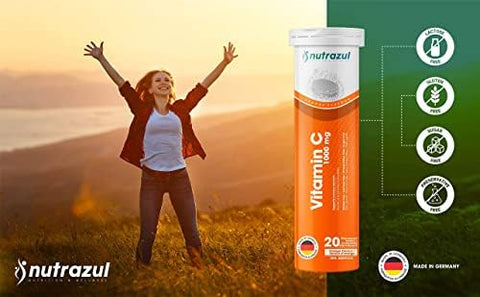 Nutrazul Vitamin C 1000Mg Effervescent Tablets- Orange 20S (Pack Of 3) Gluten Lactose Sugar & Preservative
